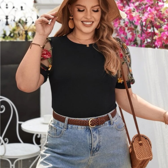 Boho floral mesh puff sleeve blouse - Picture 4 of 11